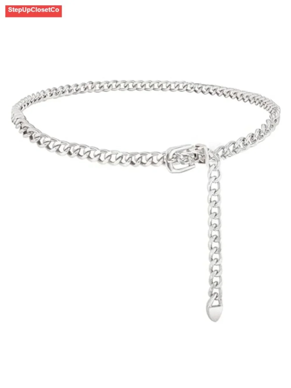 Women's Adjustable Metal Waist Chain Belt Silver Link Dress Belt